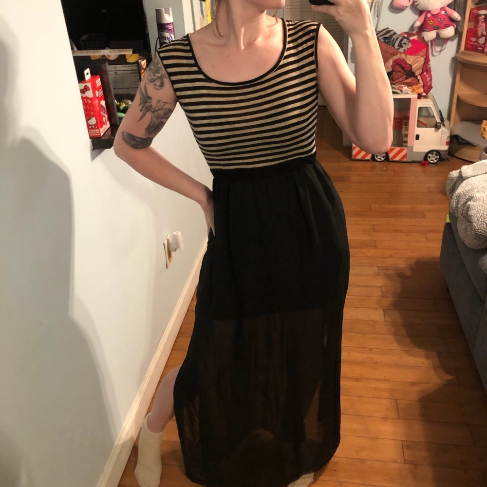 LAMP Black and tan striped maxi dress